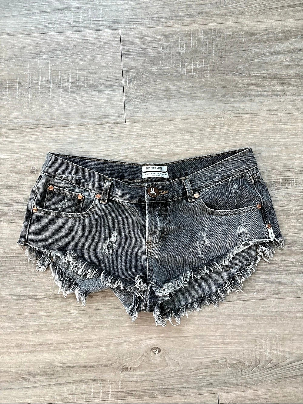 ONE Teaspoon Bonitas Distressed Jean Shorts Gray